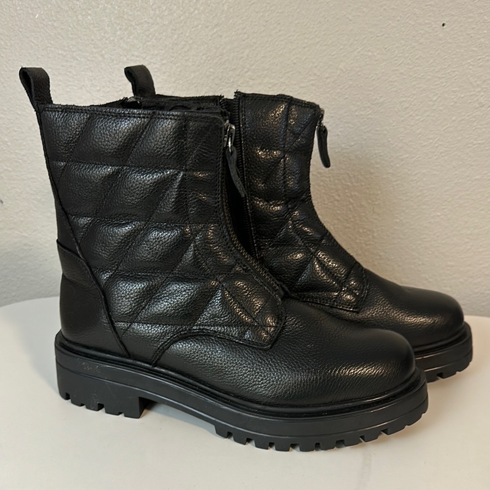 Black Quilted Leather Ankle Boots